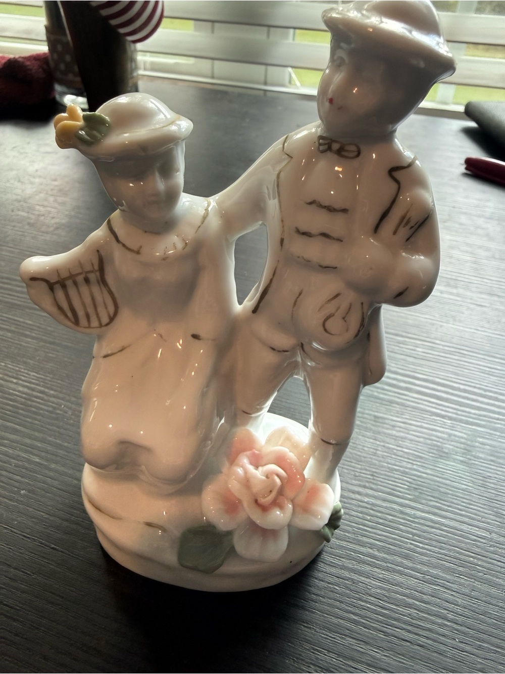 Porcelain Figurine Couple with Pink Floral Accent - Brand: